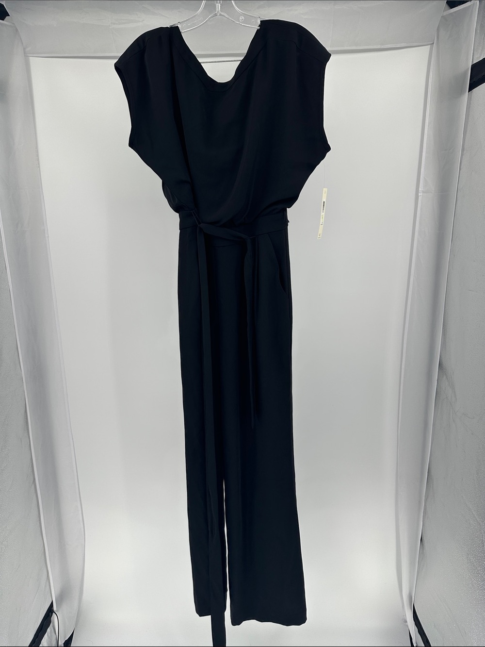 Eliza J Black Draped Wide-Leg Jumpsuit with Tie Waist